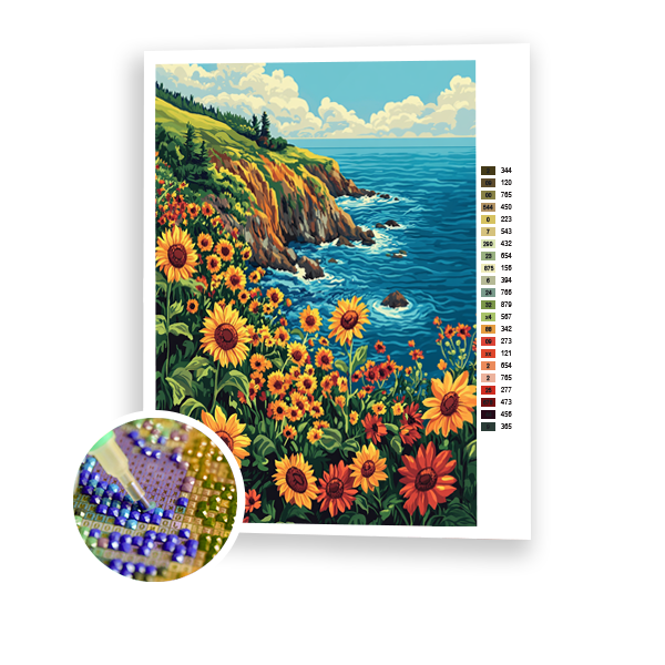 Acantilados y Girasoles al Atardecer