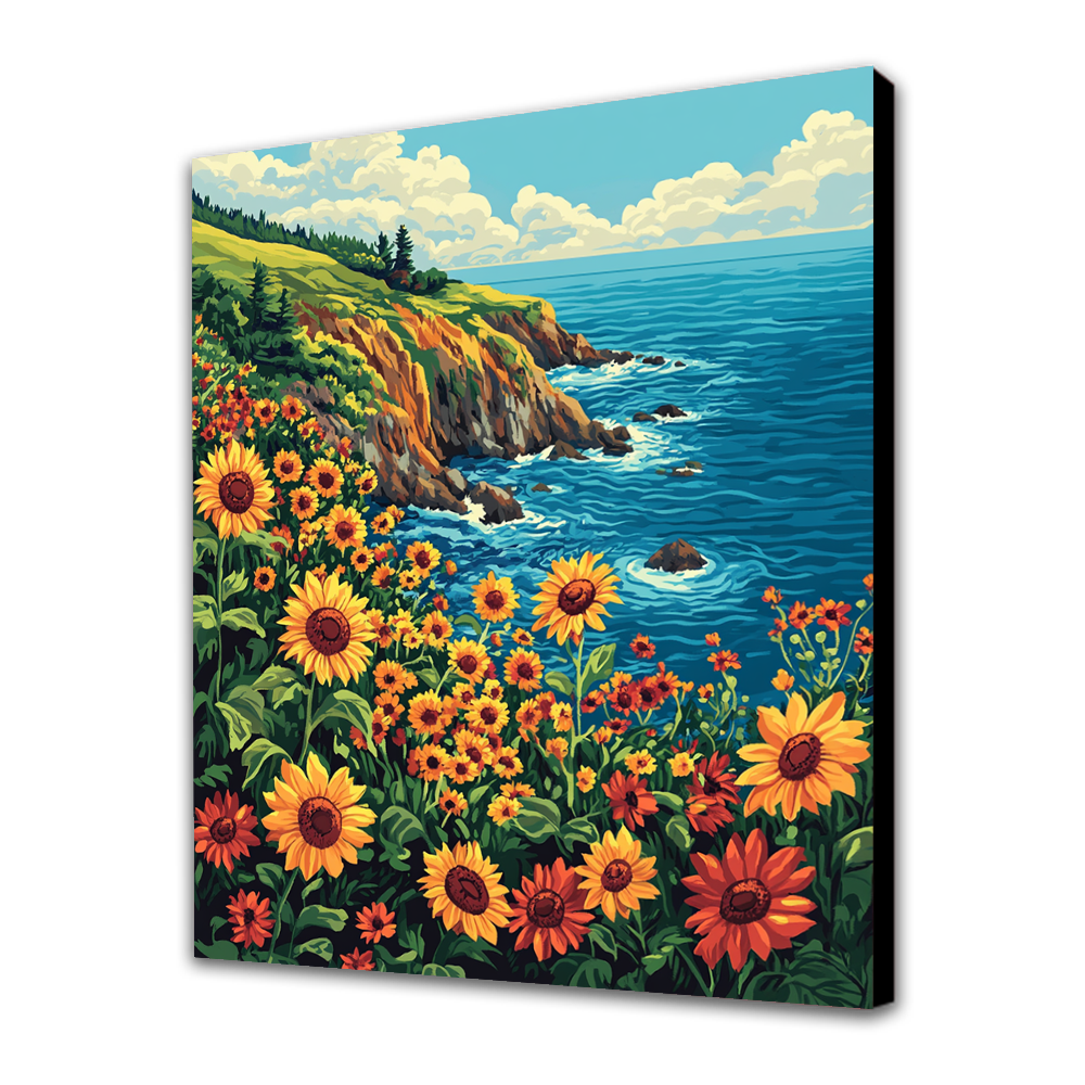 Acantilados y Girasoles al Atardecer