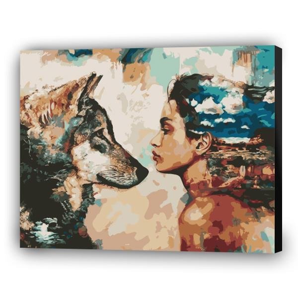 Pintura por numeros La chica frente al lobo - Cuadro para pintar Pintura por numeros La chica frente al lobo - Cuadro para pintar