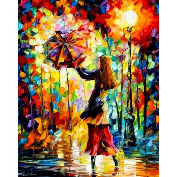 Mujer con paraguas multicolor - Hola Hobby